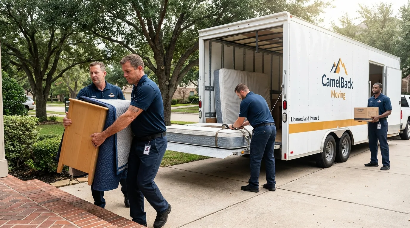 Crew loading residential truck for cross-state move from Chino Hills, CA