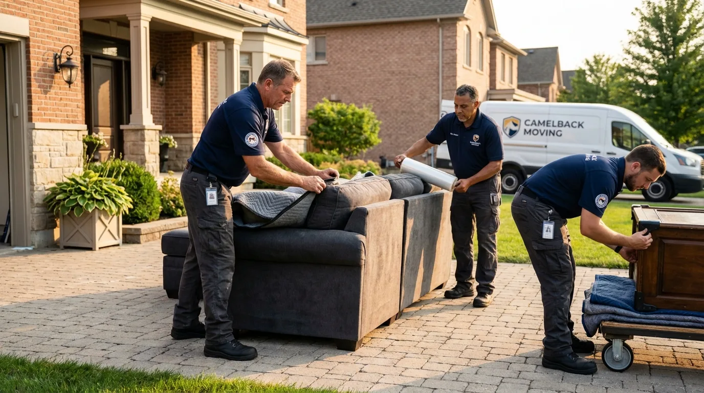 Large estate moving crew wrapping furniture in Chino Hills, CA
