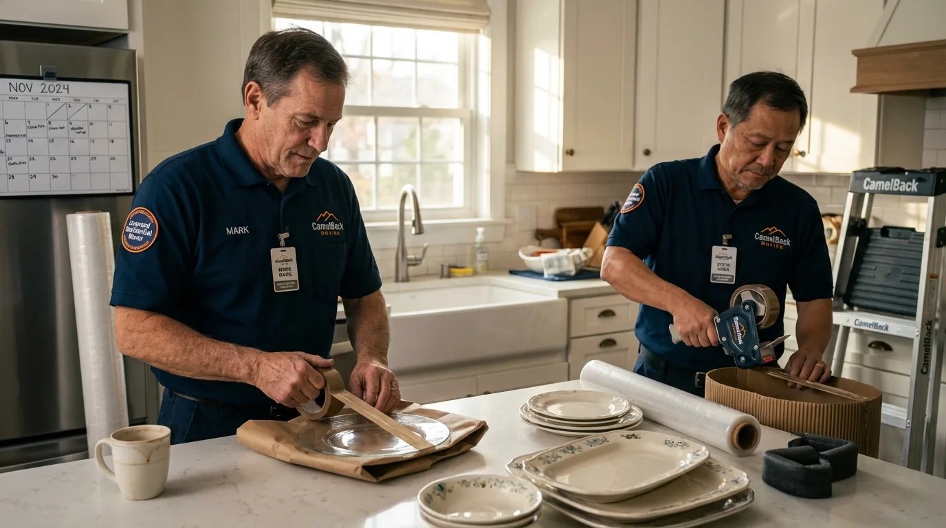 Professional crew packing kitchen dishware in Chino Hills, CA